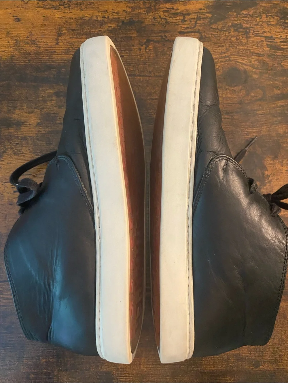 Camper Black Leather Chukka Boots with White Soles